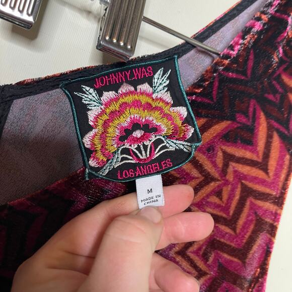 Johnny Was Belle Burgundy Pink Velvet Sleeveless Tank Midi Dress sz M - Picture 3 of 7